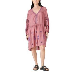 Lucky Brand Embroidered Tiered Tunic Dress Pink Multi